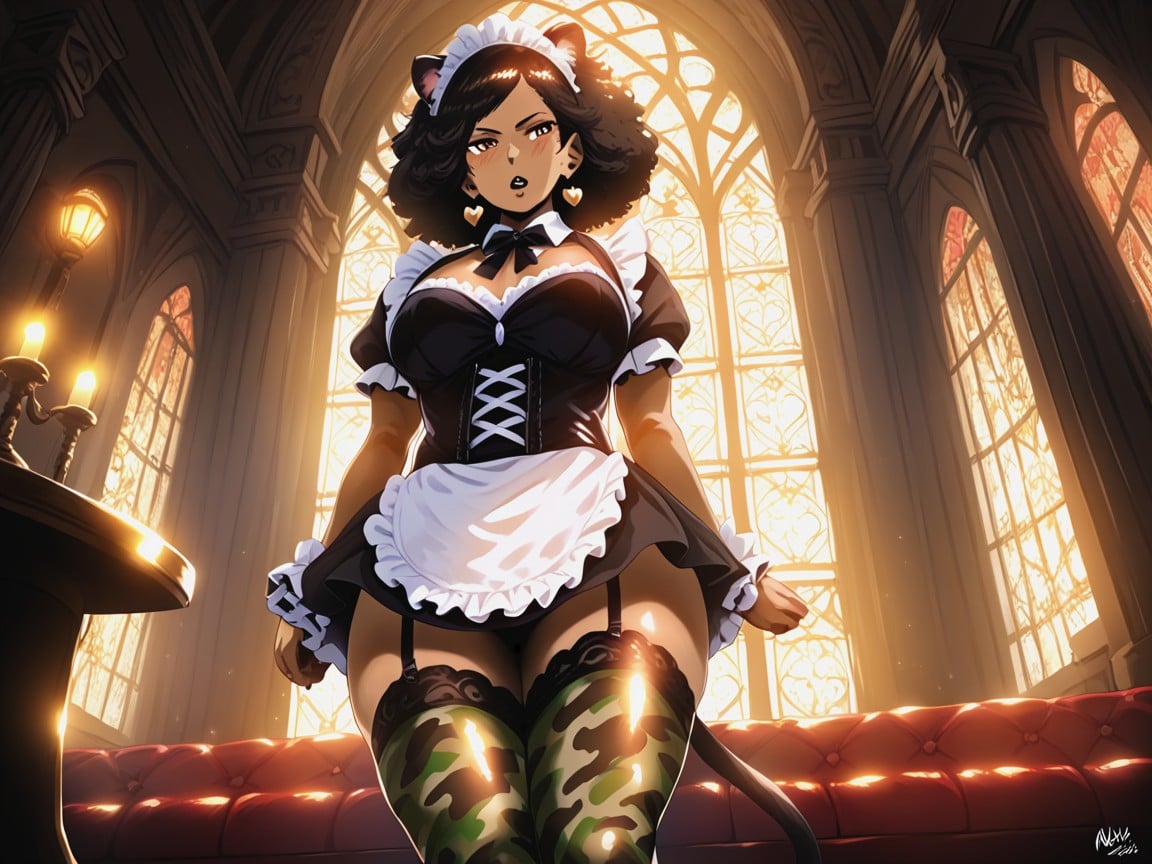 Lion Ears, Camouflage French Maid Outfit, Woman Pointing Porno latina IA