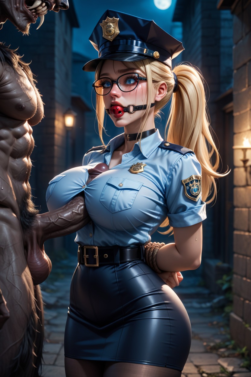 Wasp Waist, Night, Beautiful Round Blue Eyes AI Porn