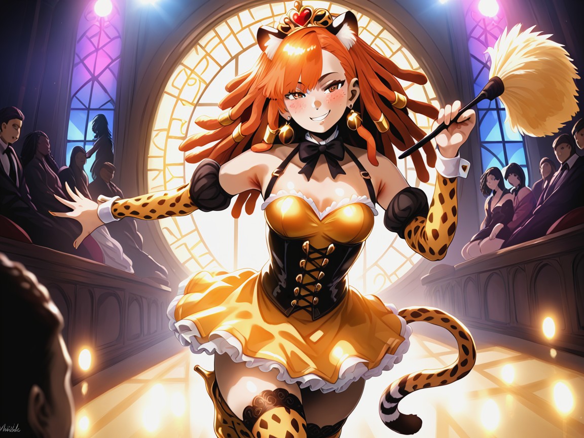 Vibrant Afterimage, Lace Details, Gold Cheetah Trimmed Corset Dress ラティーナAIエロ