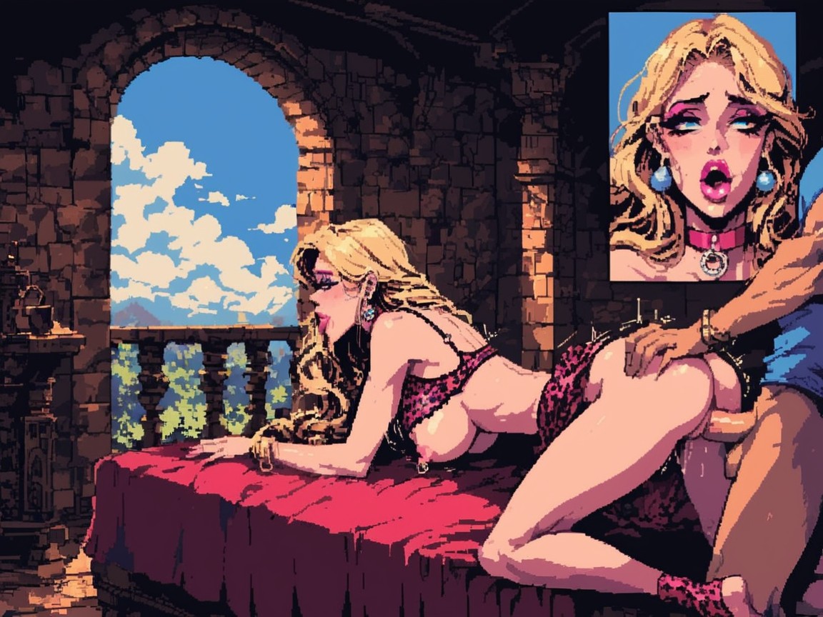 Pink Leopard Torn Lingerie, Nipple Piercings, Intense Action AI Porn
