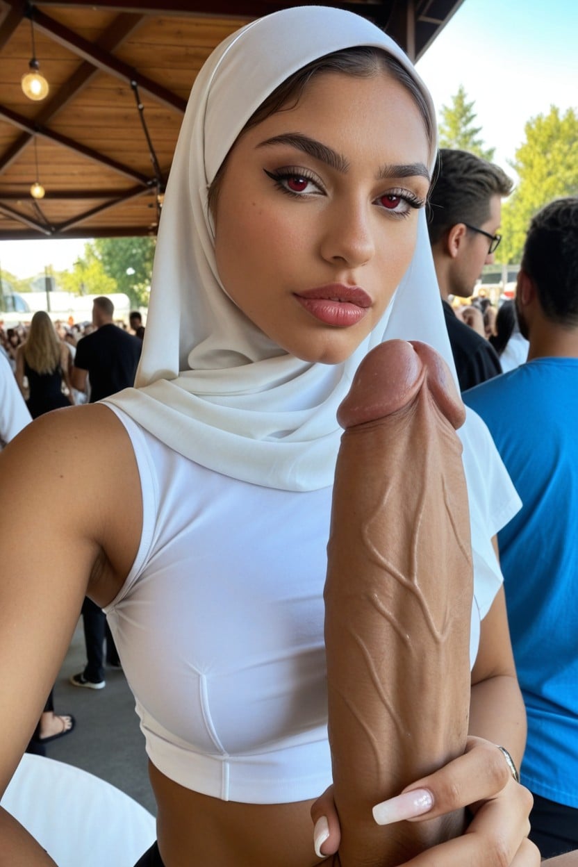 Am Yisrael Chai Graffiti On Wall, Hourglass Figure Wearing Scandalously Tight Hijab Revealing Neck Silhouette, Hair Bun Shemale AI Porn