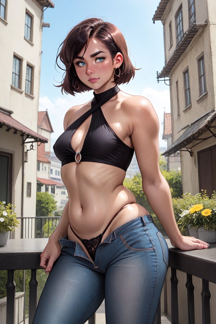 Ass Bigger Than Torso, Light Blue Eyes, Visible Thong AI Porn