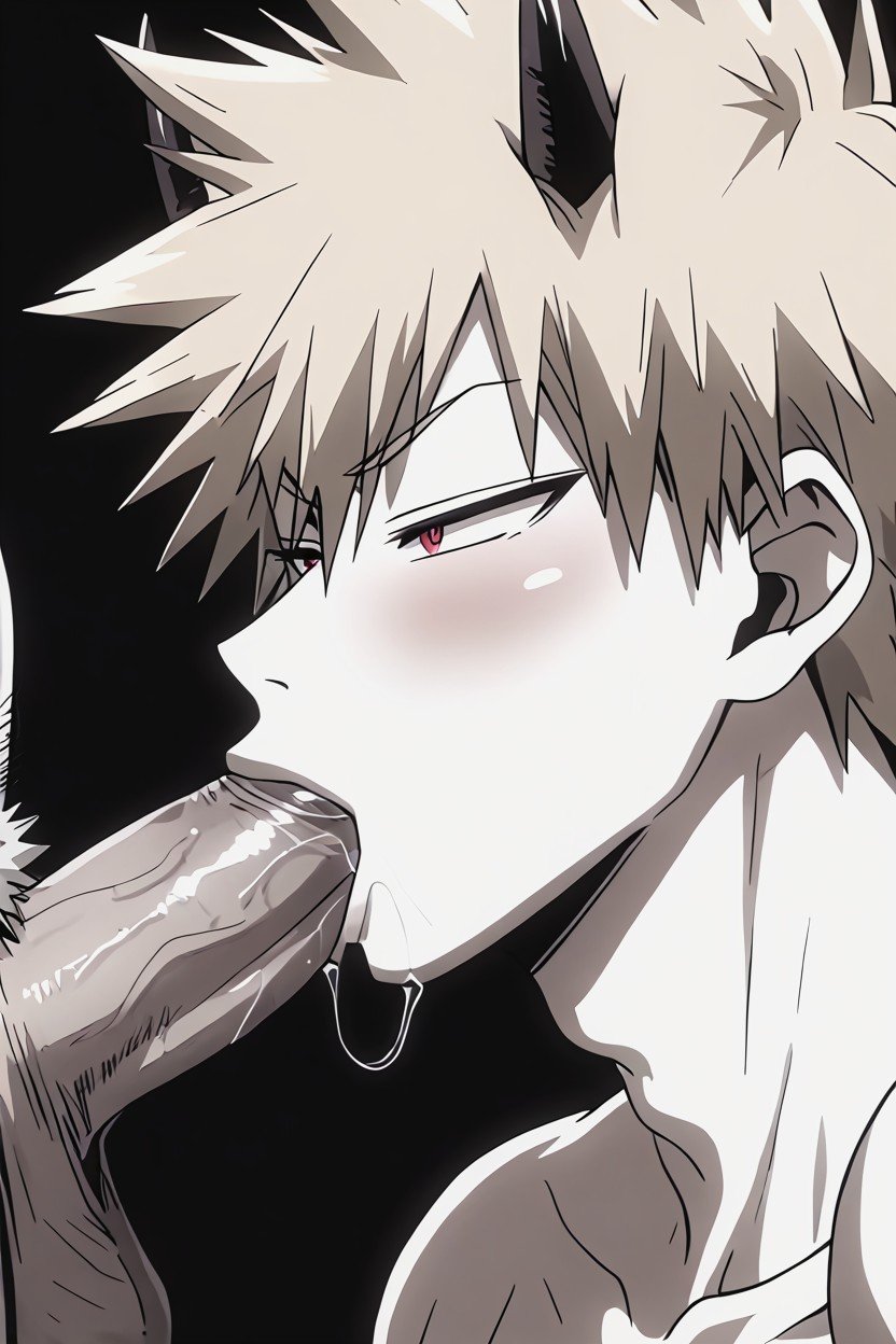 Blowjob, Receiving Blowjob From Bakugou Katsuki, Smirk AI Gay Porn