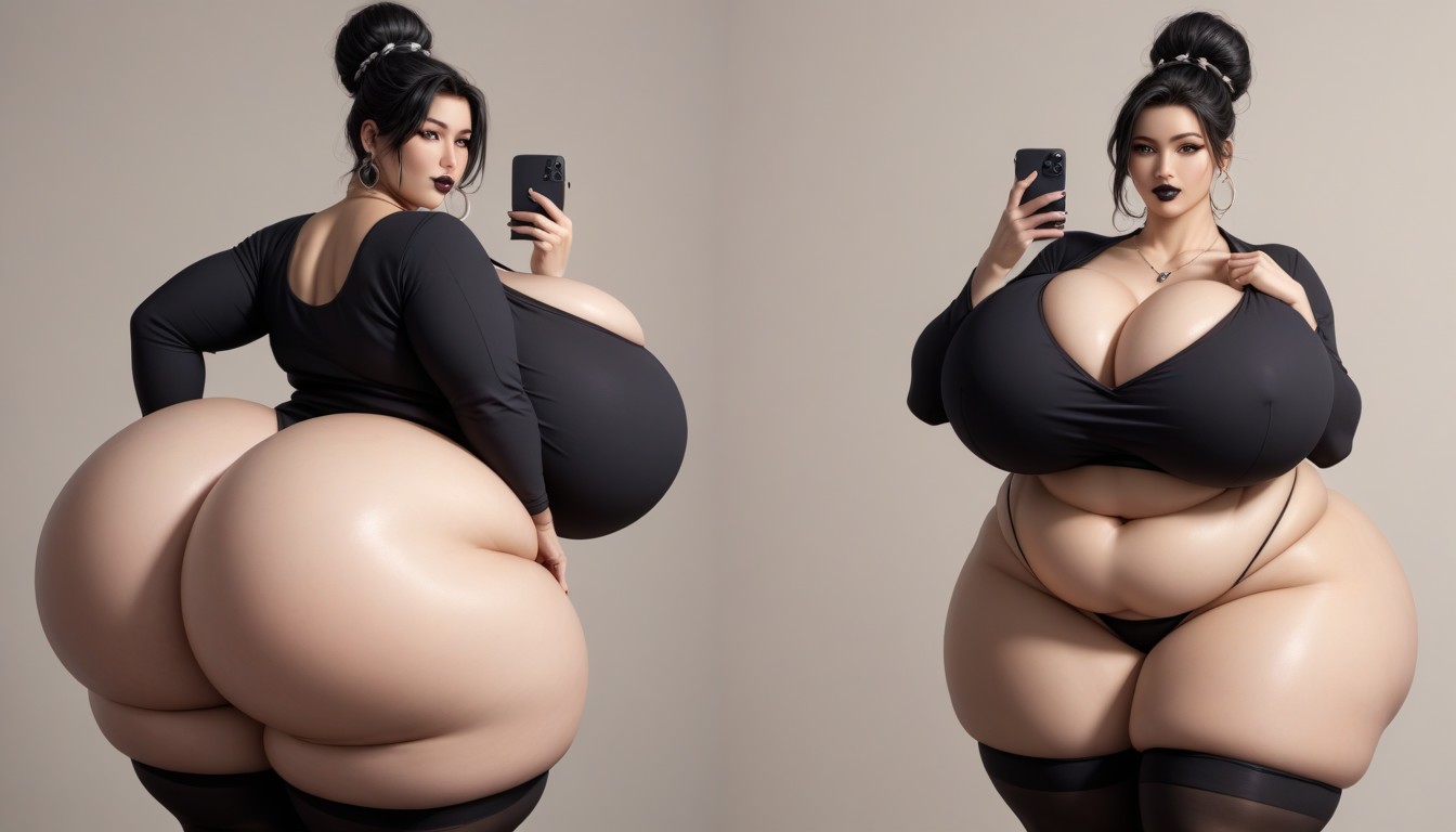 Most Hyper Ultra Mega Busty Woman Ever To Be Seen, Split Screen Veiws Of Her So Much More Drasticly Hyper Fatter Woman, Hyper Ultra Mega Fat Ass BBW AI Porn
