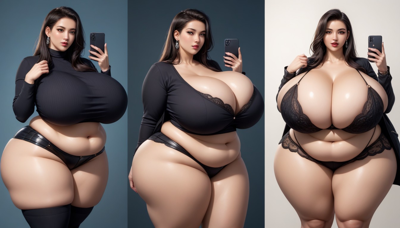 Multiple Views, 18+, Hyper Fat Thick Curvy Fuller Figured Asian American College Woman BBW AI Porn