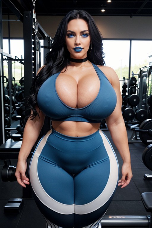 Massive Breast, Black Choker, Gym AI Porn