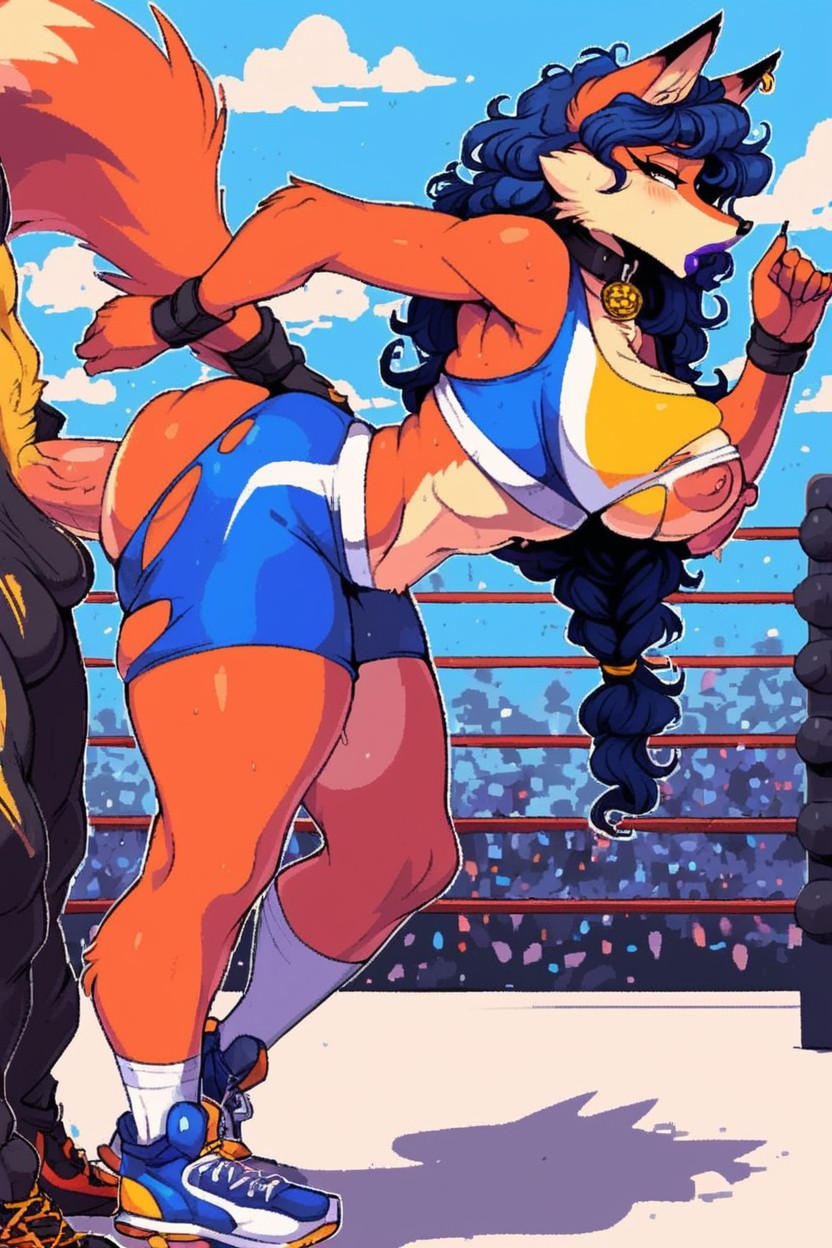 Arms Up, Purple Lips, Moaning Furry AI Porn