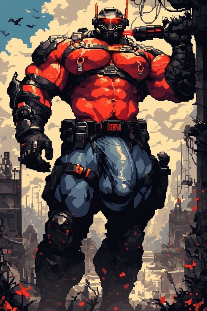 Laser Gun, Holster On Thigh, Muscle Daddy Physique AI Gay Porn