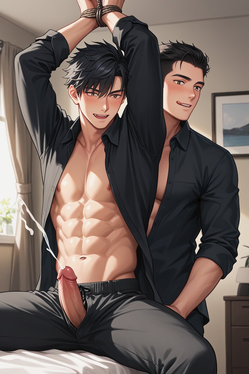 Sex, There Are Arms From Behind Touching Him And His Penis, Orgasm AI Gay Porn