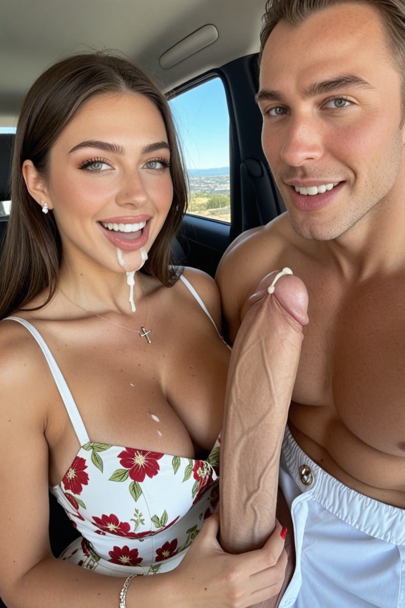 Giant Muscular White Male, Man Standing Next To Women, Flaccid Cock AI Porn