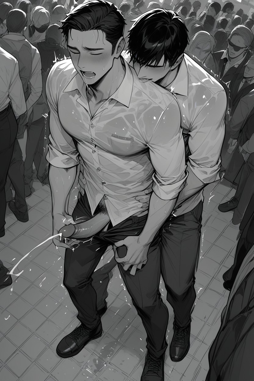 Eyes Half Closed, Wet Pants, Effect Lines AI Gay Porn