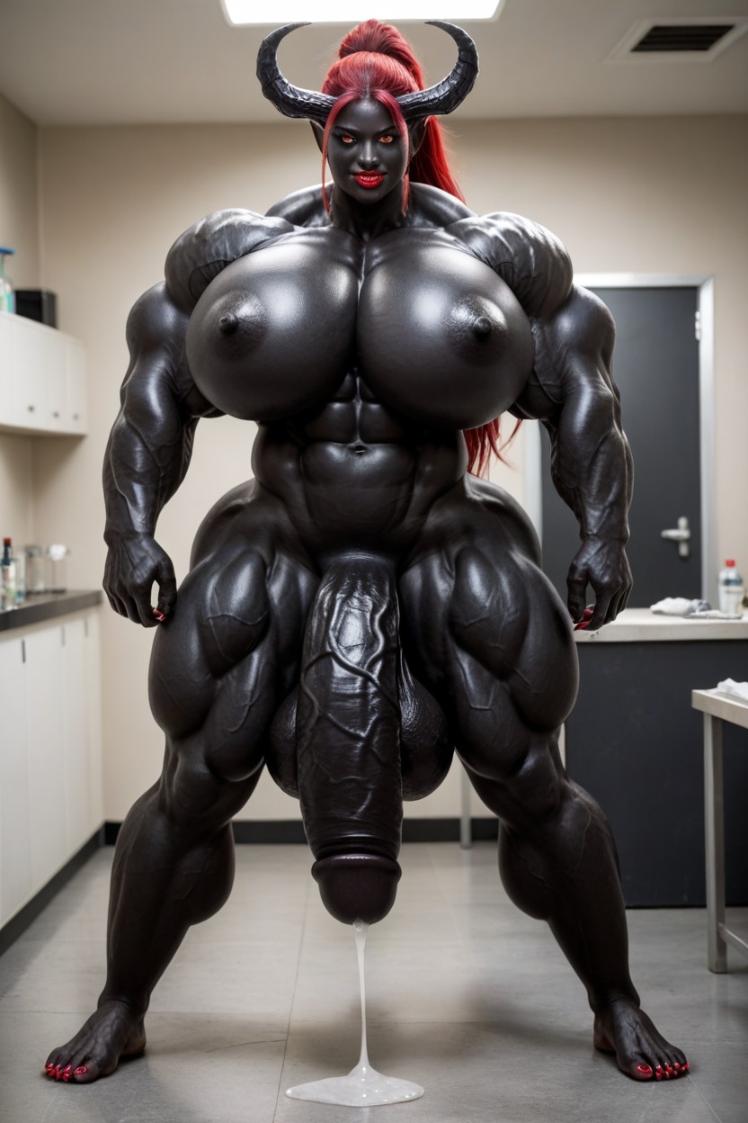 Openned Lab Coat, Giantess, Glowing Red Eyes Shemale AI Porn