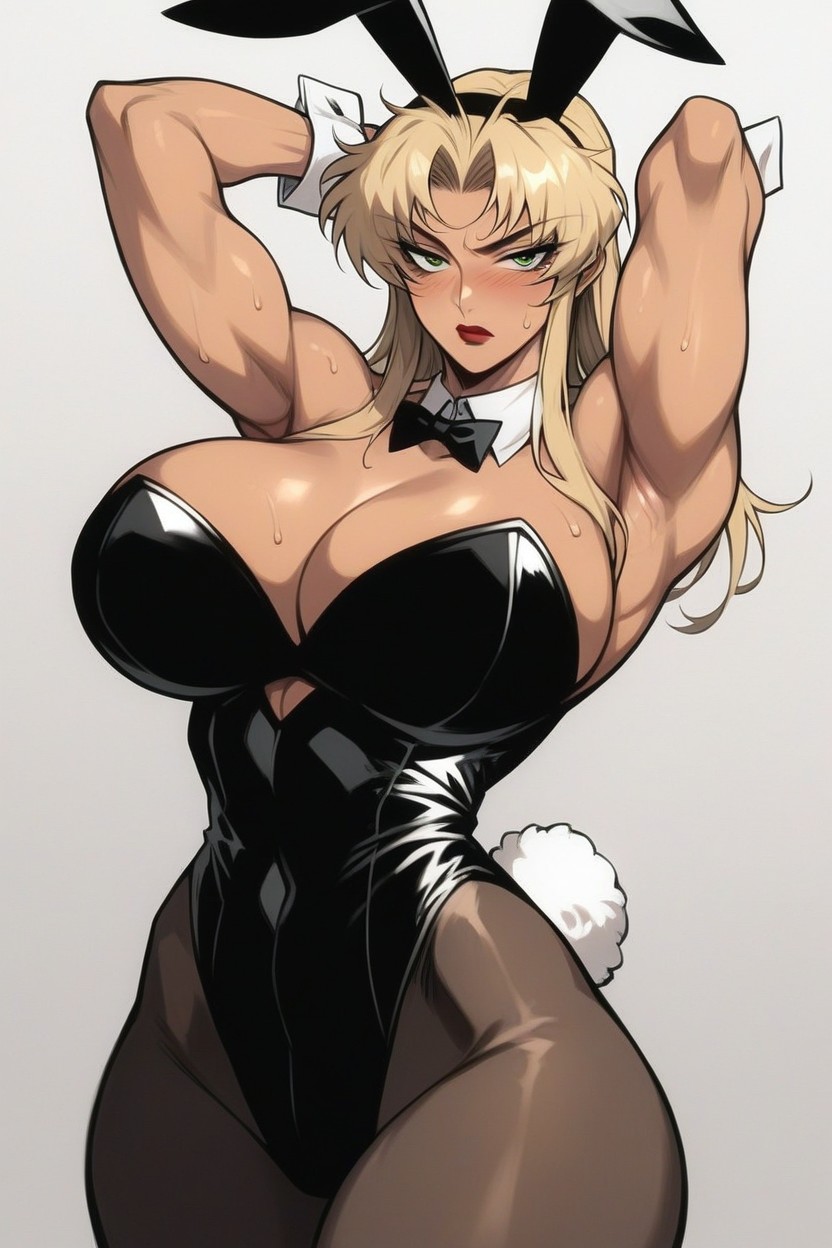 Bunny Ears Headband, Green Eyes, Waist Shot Hentai AI Porn