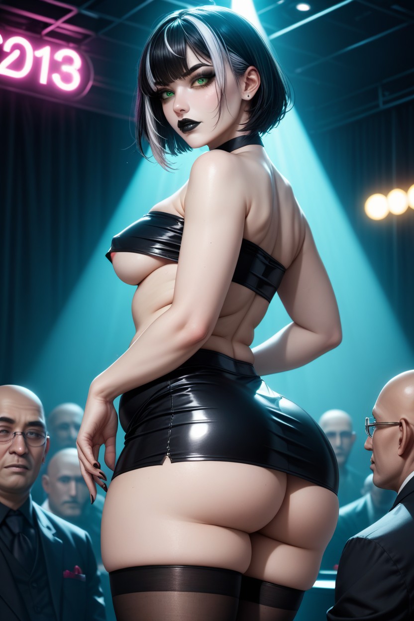 Hard Nipples, Tube Top, Very Short Hair AI Porn