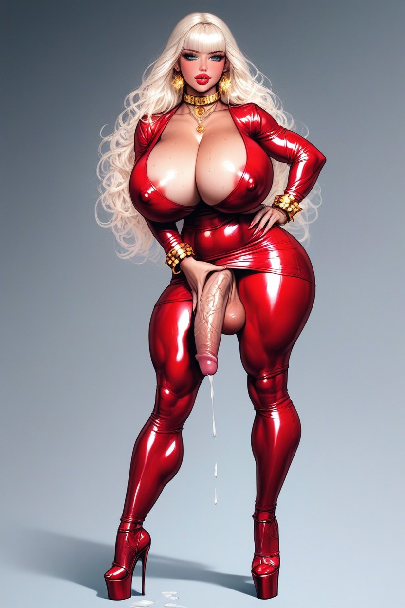 Big Gold Cock Ring, Exposed Fat Breasts, Huge Breasts Shemale AI Porn