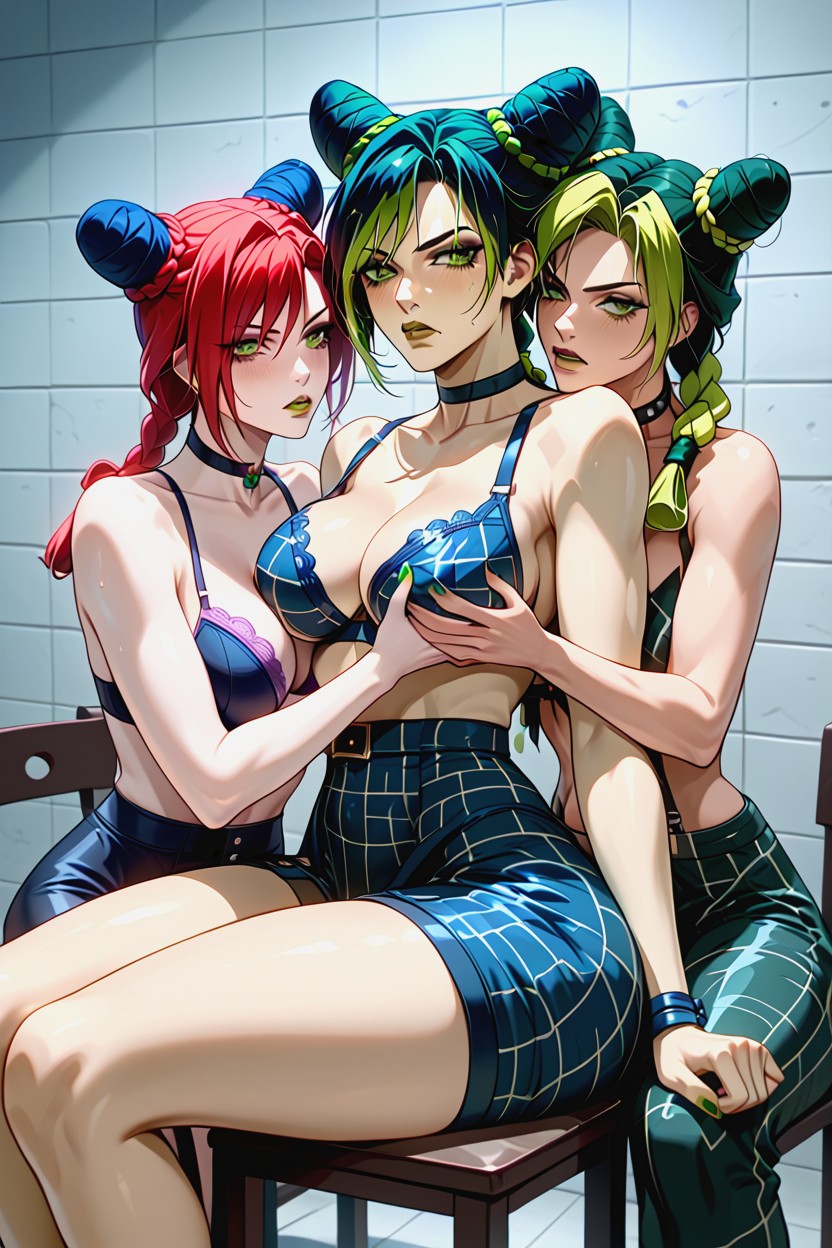 Jolyne Getting Dominated By Makima, Makima Dominating Jolyne, Makima And Jolyne Looking At Viewer Hentai AI Porn
