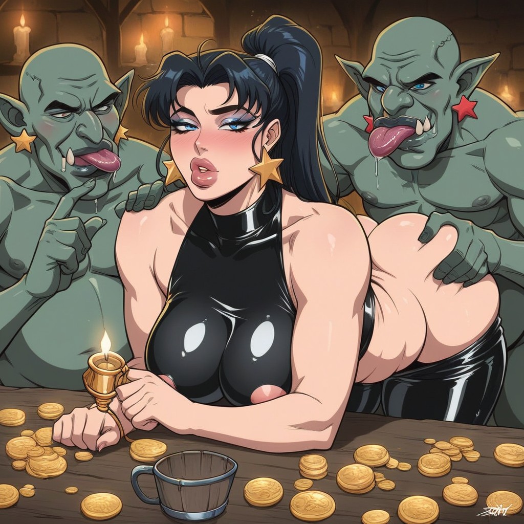 Ponytail, Candle Light, Drool AI Porn