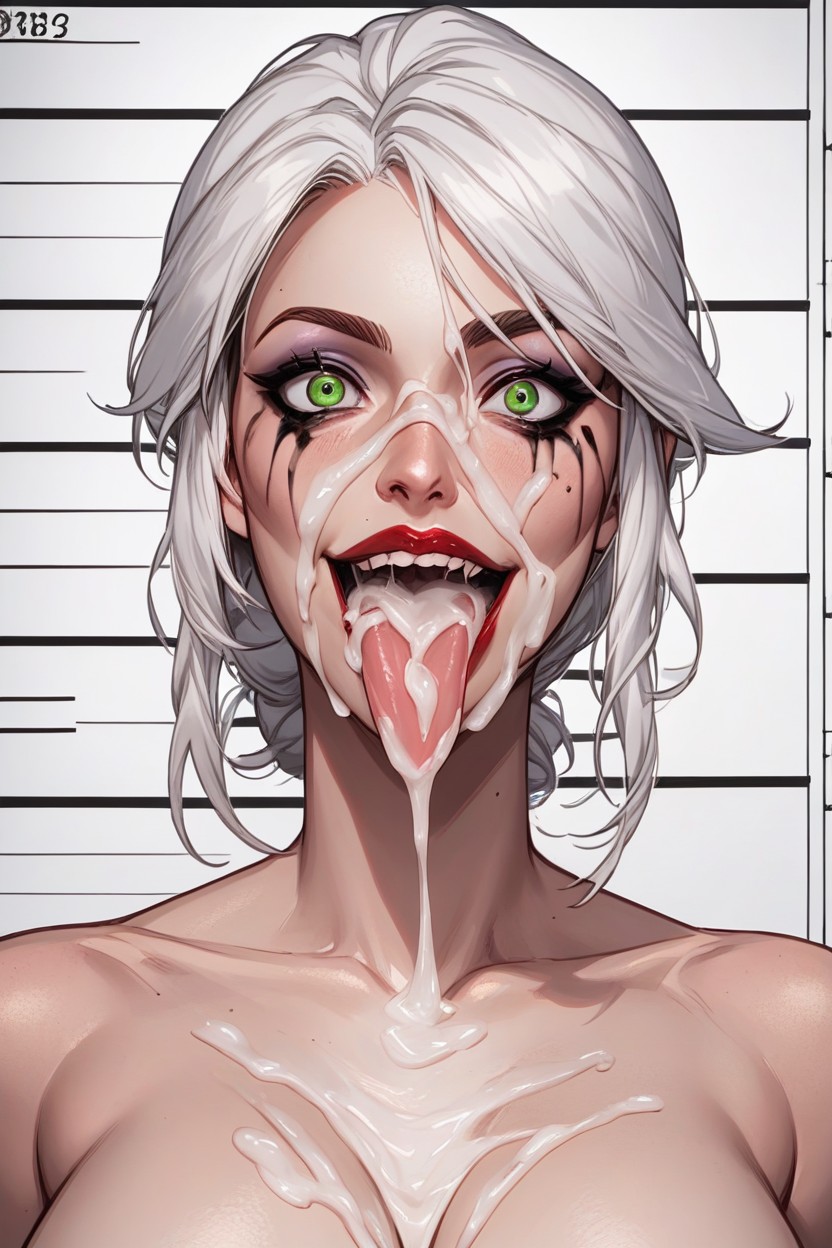 18+, Tongue Out, White Hair AI Porn