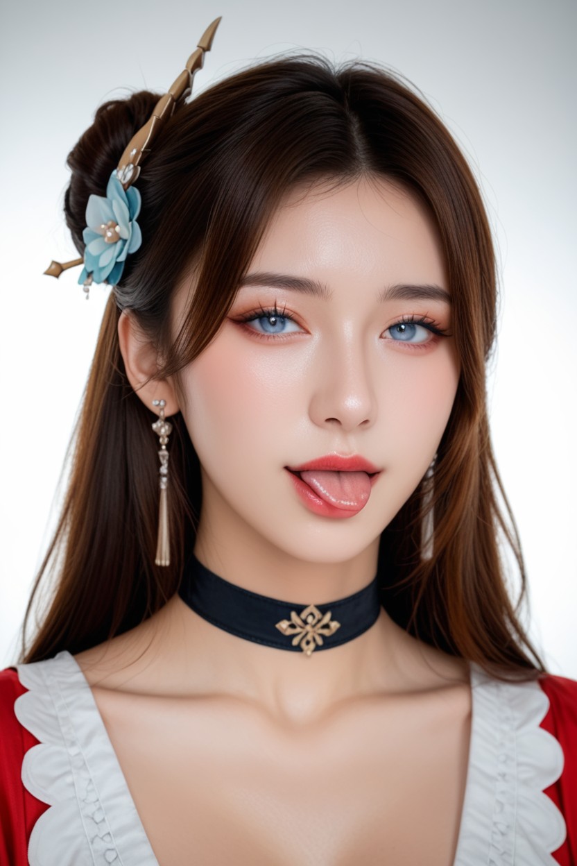 Beautiful Face, 舌を出す, Black Hair アジアのAIポルノ