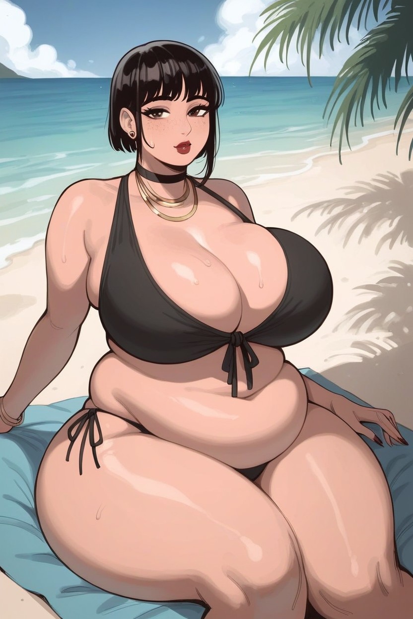 Beach, Bobcut, Soft Shadow Hentai AI Porn