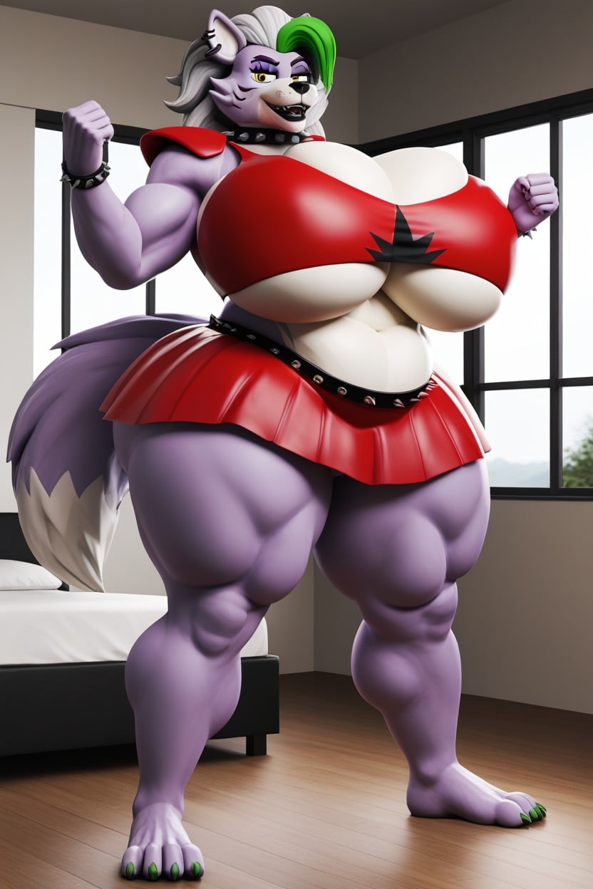 Fluffy Tail, Muscles, Purple Tiger Patterns Elbow High Furry IA