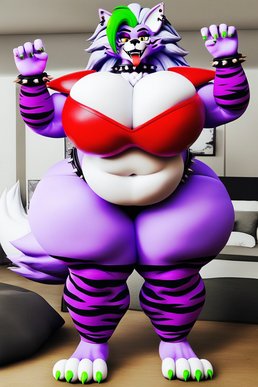 Fluffy Hair, Gray Light Purple Fur, Anthro Wolf Furry AI Porn