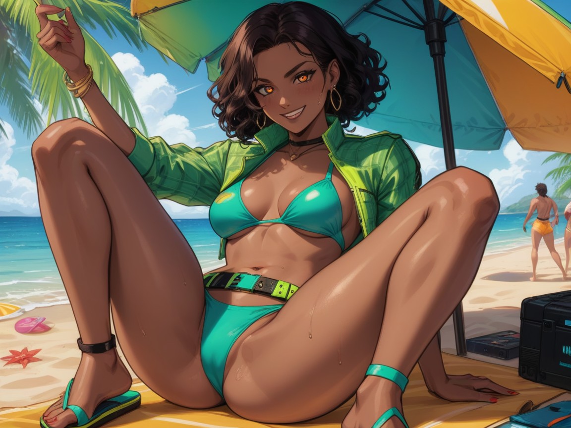 Neon Green Computer Monitor, Mismatched Flip Flops, Squared Torso Porno latina IA