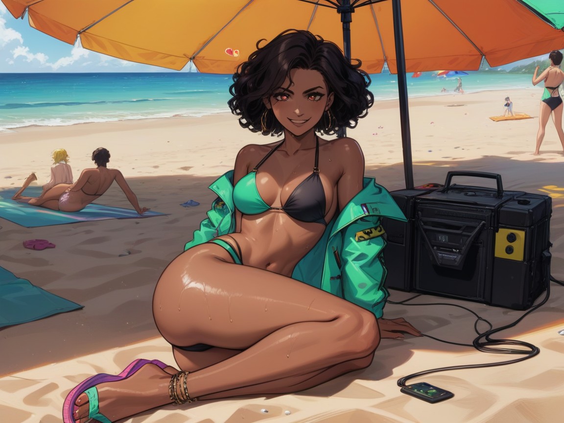 High Color Contrast, Black Curly Hair, Clothes Ultra Detailed Porno latina IA