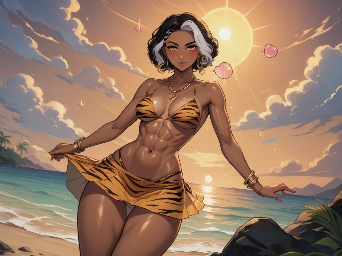 High Color Contrast, Shell Necklace, Vibrant Saturated Colors 라틴 AI 야짤
