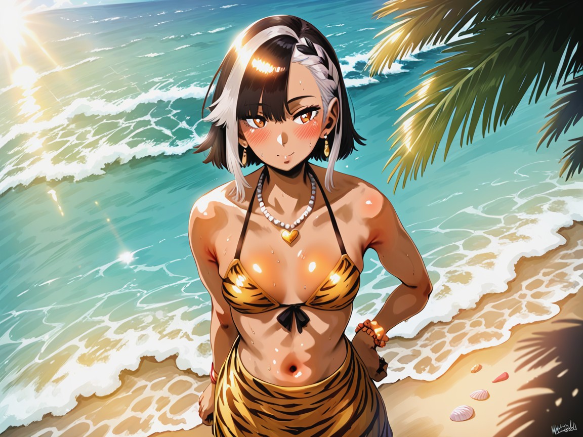 Squared Hips, Vibrant Saturated Colors, Black Hair With Silver Highlights Hentai AI Porn