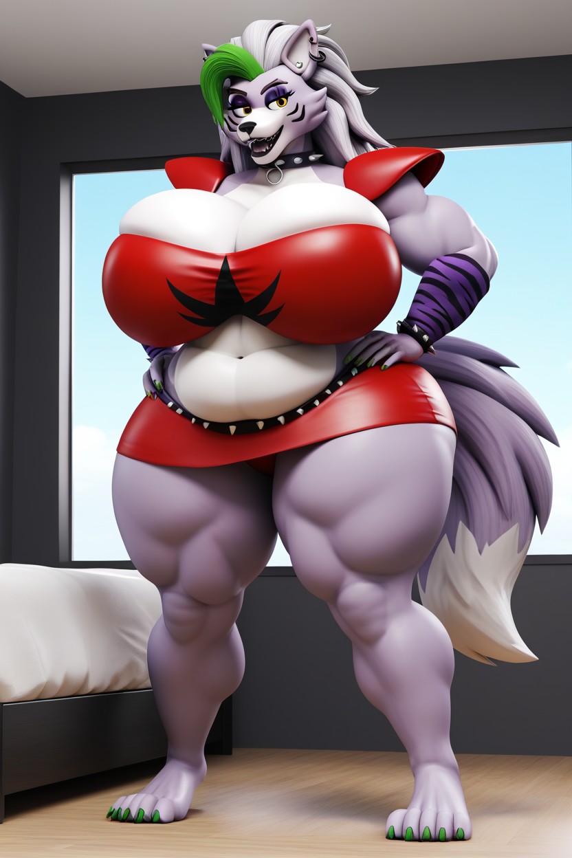 Fat Bottom Lip, Spiked Belt, Purple Tiger Patterns Knee High Furry AI Porn