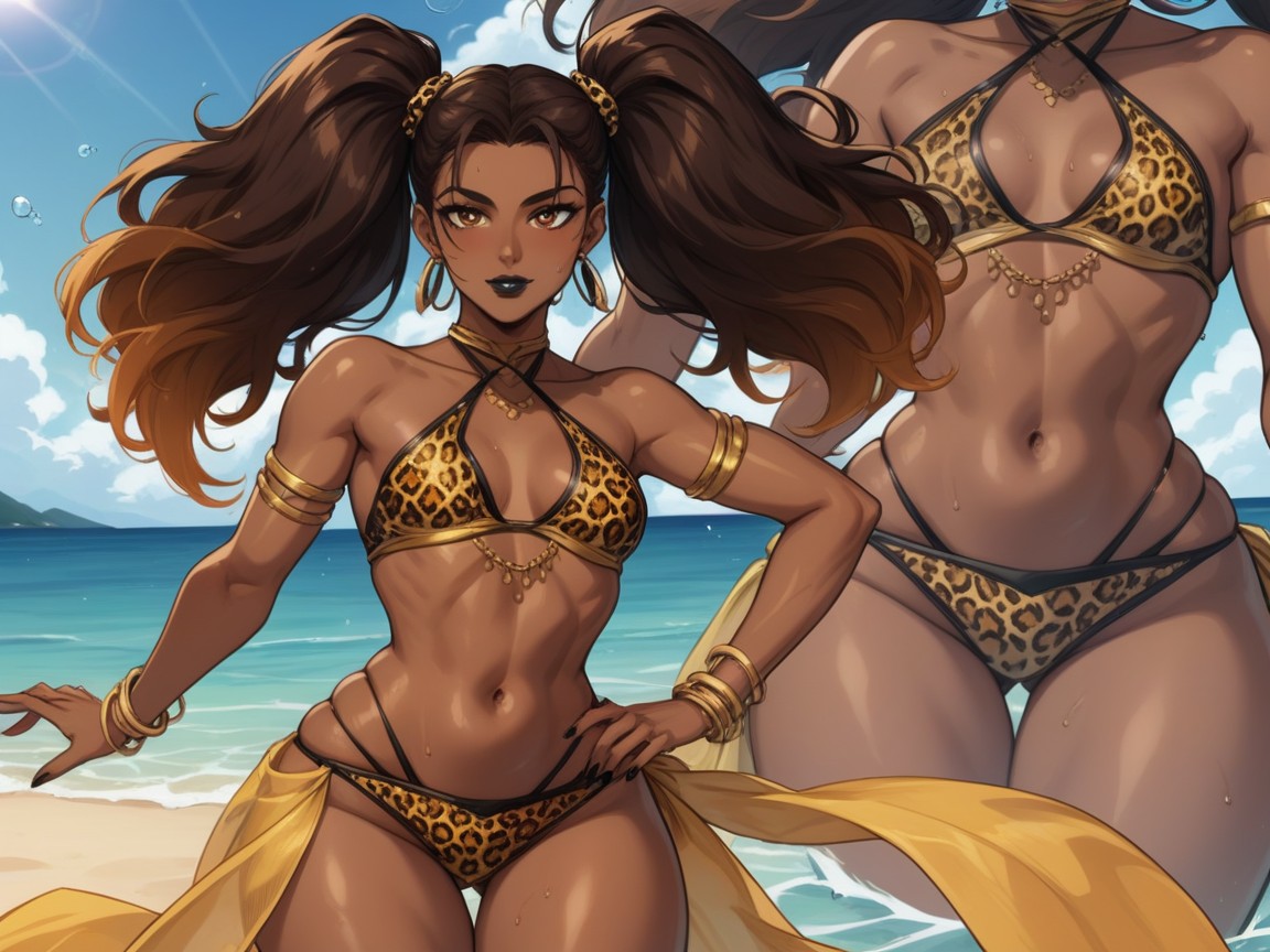 Dark Skin Brown, Yacht Location, Slicked Brunette Twintails Latina AI Porn