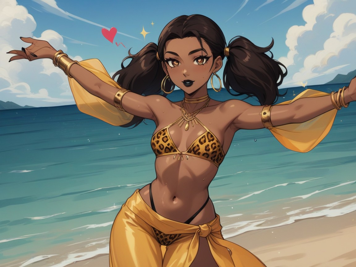 Nsfw, Slicked Brunette Twintails, Dark Skin Brown Porno latina IA