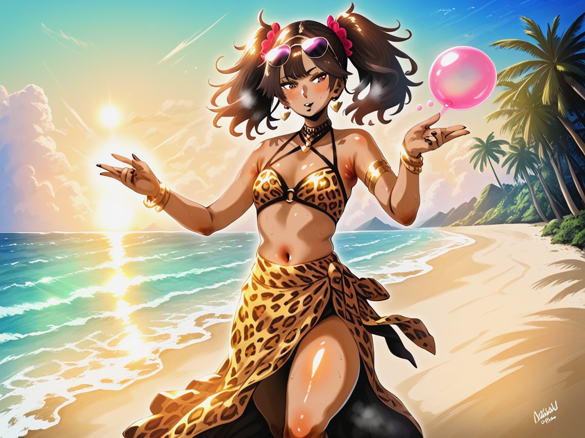 Brunette, Wearing Leopard Print Summer Clothes, 1 Person Hentai AI Porn