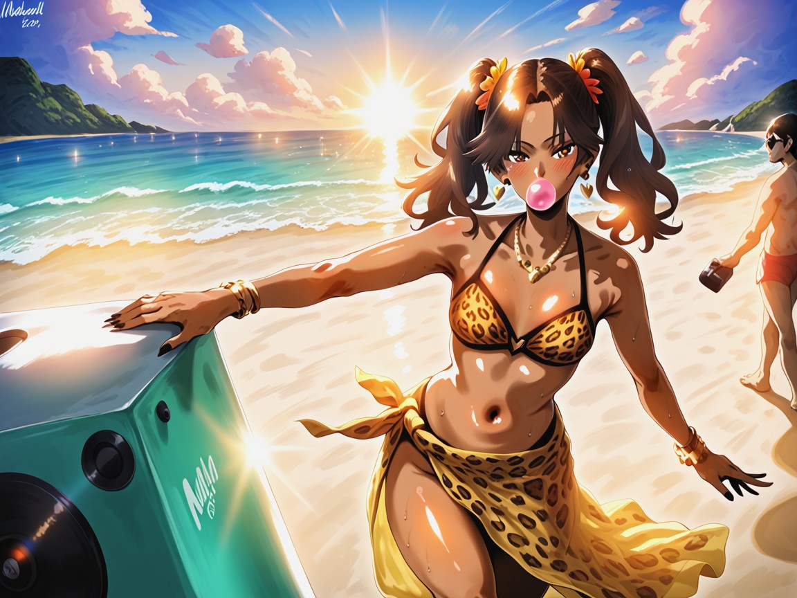 Small Breasts, Wearing Leopard Print Summer Clothes, Brunette Hentai AI Porn