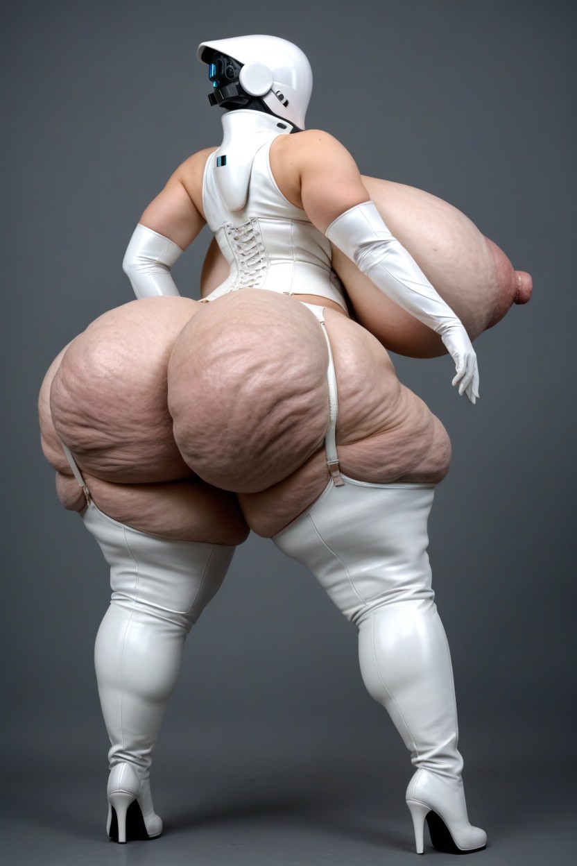 Mega Hips, Extreme Hyper Puffy Mega Labia, White Leather Garter Belt AI Porn