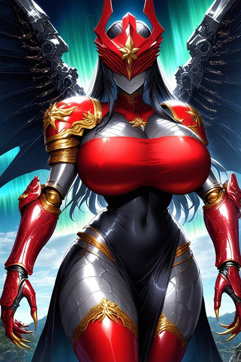 Smile, Aurora Borealis Hair Color, Huge Black Dragon Wings Hentai AI Porn