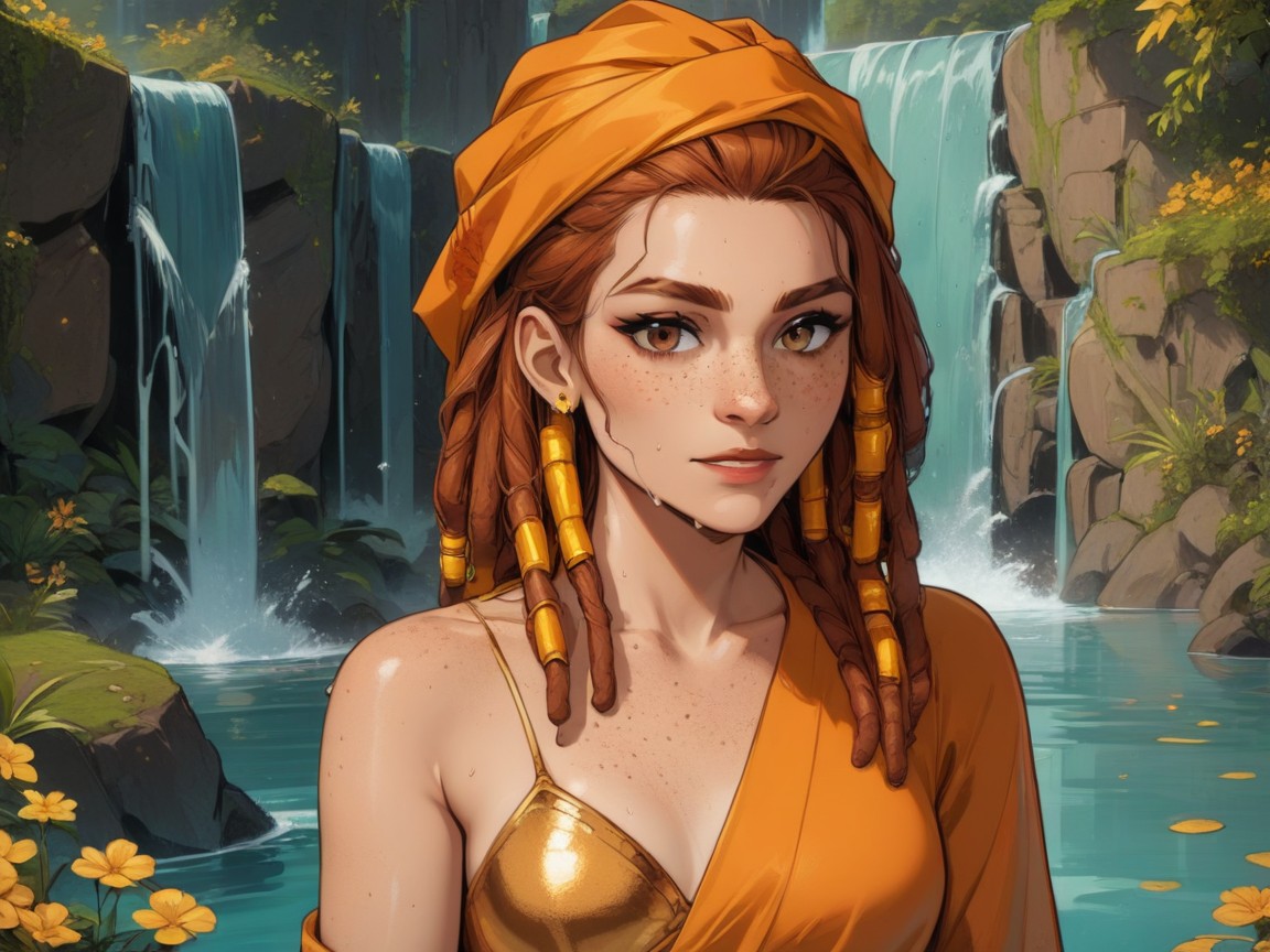 1 Persona, Wearing Gold Silk Summer Clothes, Ojos Marrones Porno latina IA