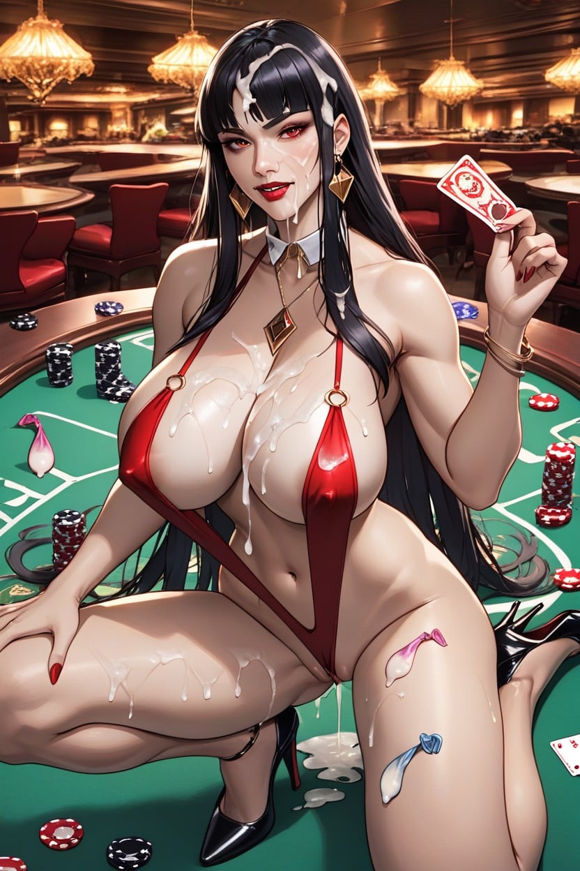 Cum On Face, Black Hair, Clear Cup Full Of Used Condoms Hentai AI Porn