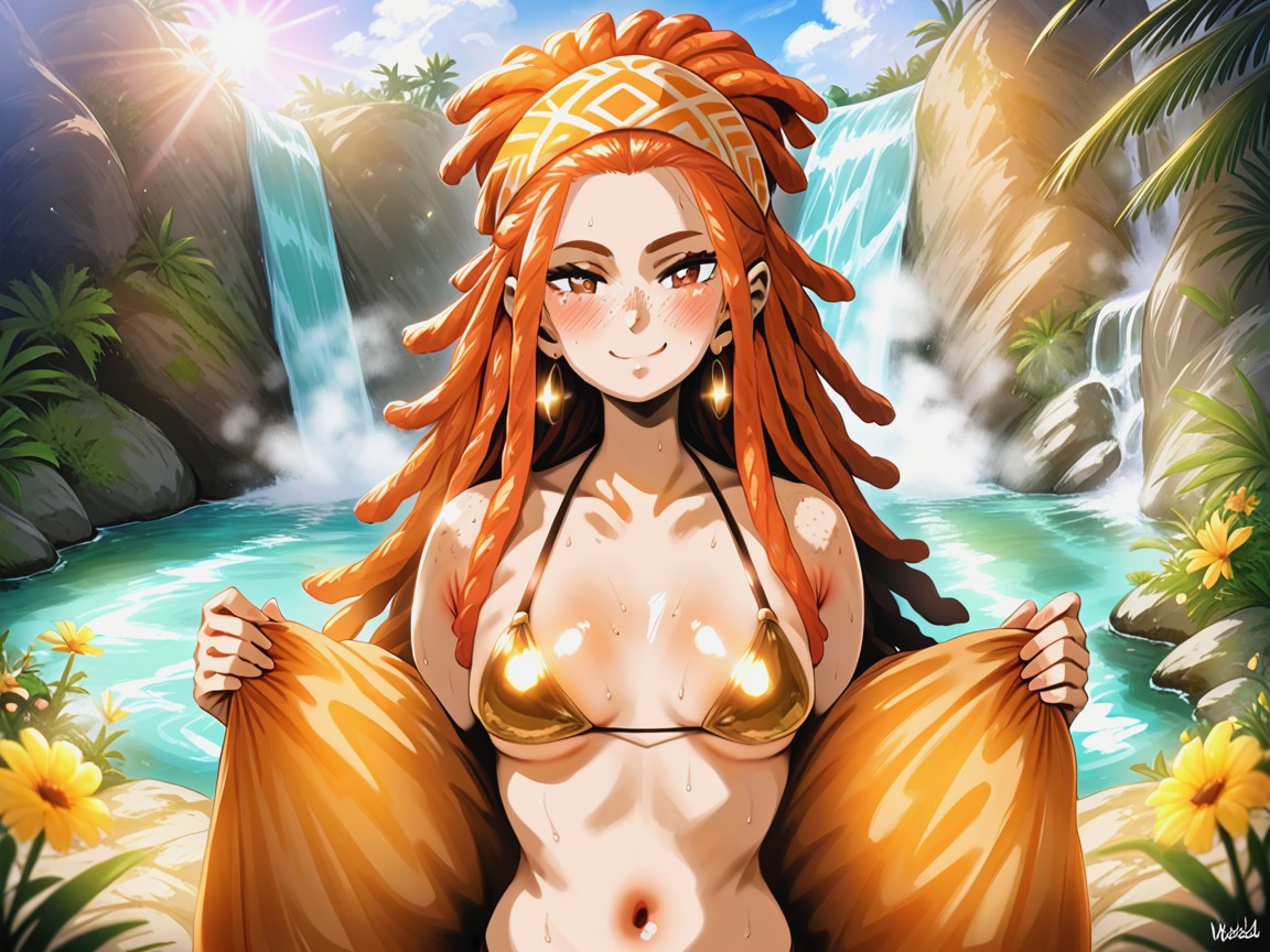 Medium Breasts, Gold Mesh Bikini, Rounded Torso Hentai AI Porn