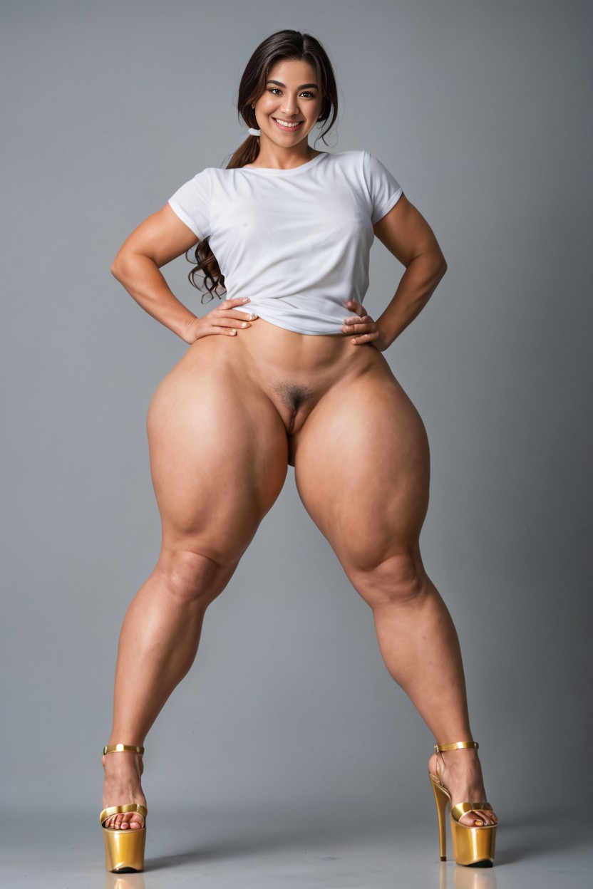 Pretty Face, Muscular Thighs, Woman Has Perfect Shaped Hourglas Body AI Porn