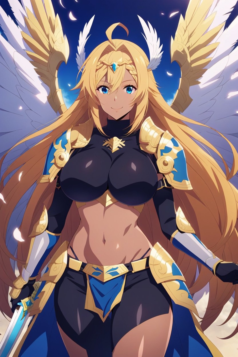 Blue Leg Armor, Smile, Blue Hip Armor AI Porn