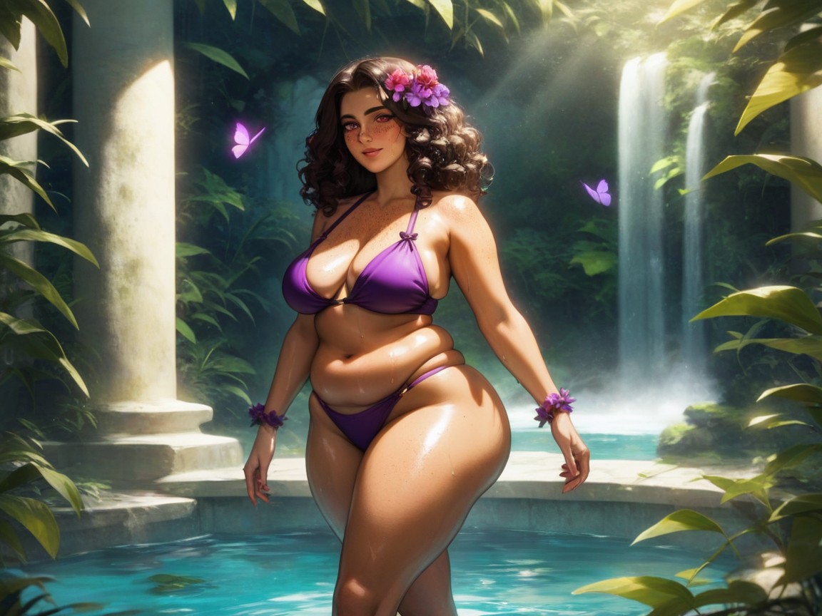 Scarlet Flower In Hair, Chest And Hips Proportionate, Latina AI Porn