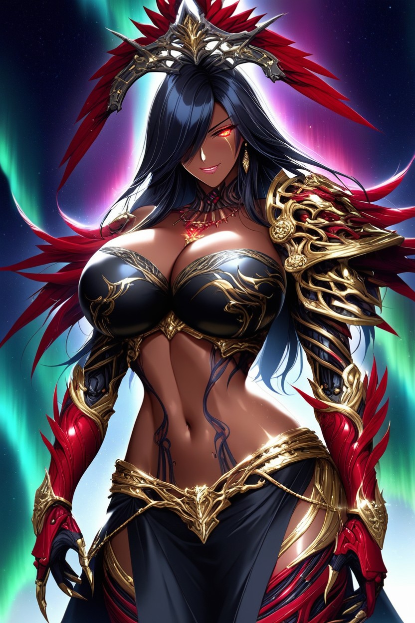 Hair Covering One Eye, Night, Red Boots Hentai AI Porn