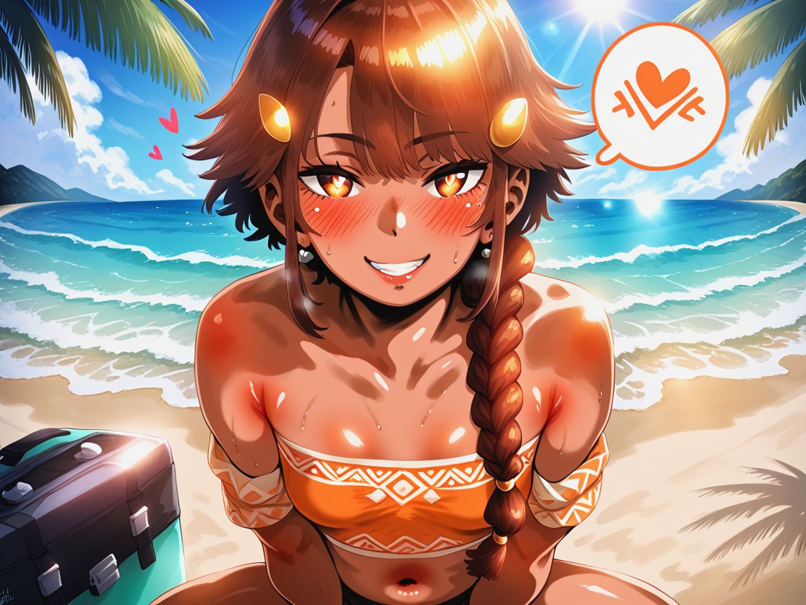 Orange Tribal Stitching, Squatting, Sunny Hentai AI Porn