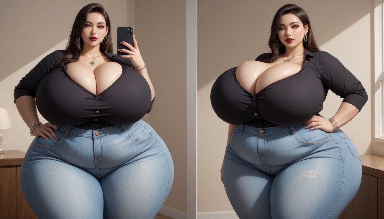 Thick Thighs, Most Hyper Ultra Mega Busty Woman Ever To Be Seen, Gothic BBW AI Porn