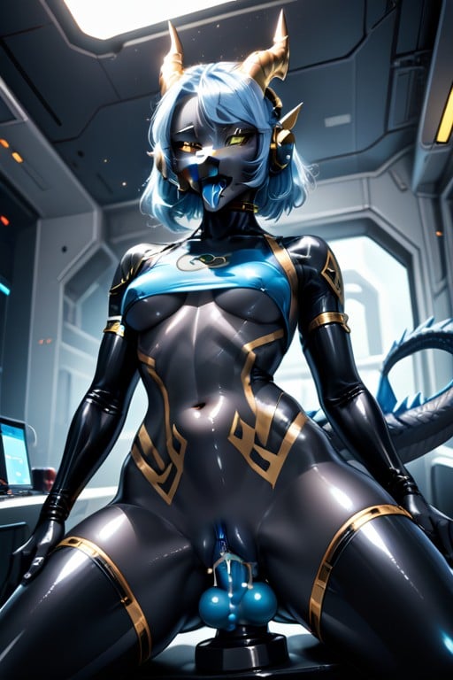 Dragon Dildo, Blue Tattoo, Blue Hair Furry AI Porn