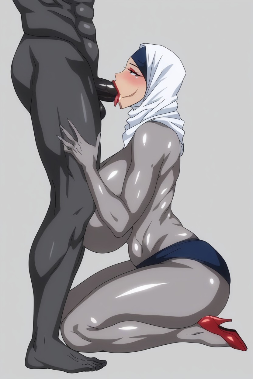 Full Body Cover In A Black Burkha, Fit, Side View Hentai AI Porn