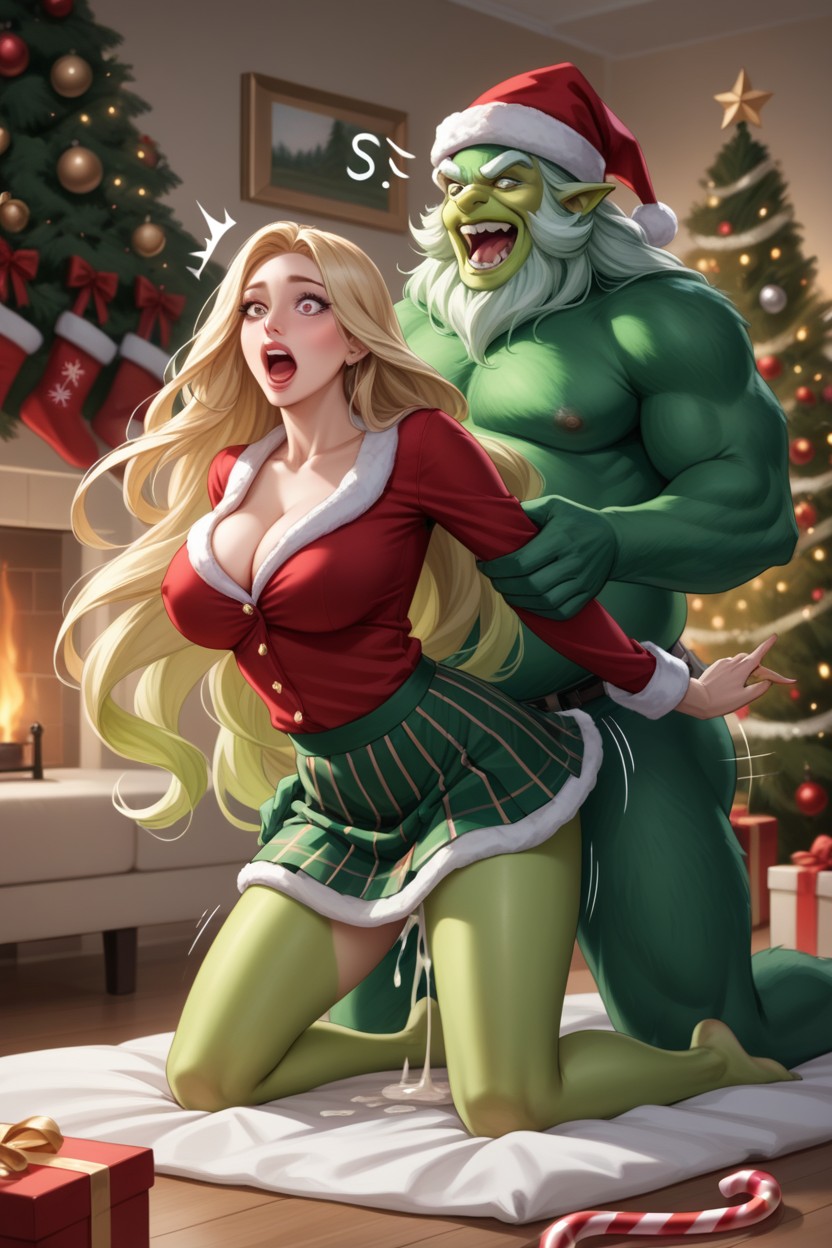 Green Long Fur Covering Fat Body, Exposed Tits, Fucked From Behind AI Porn