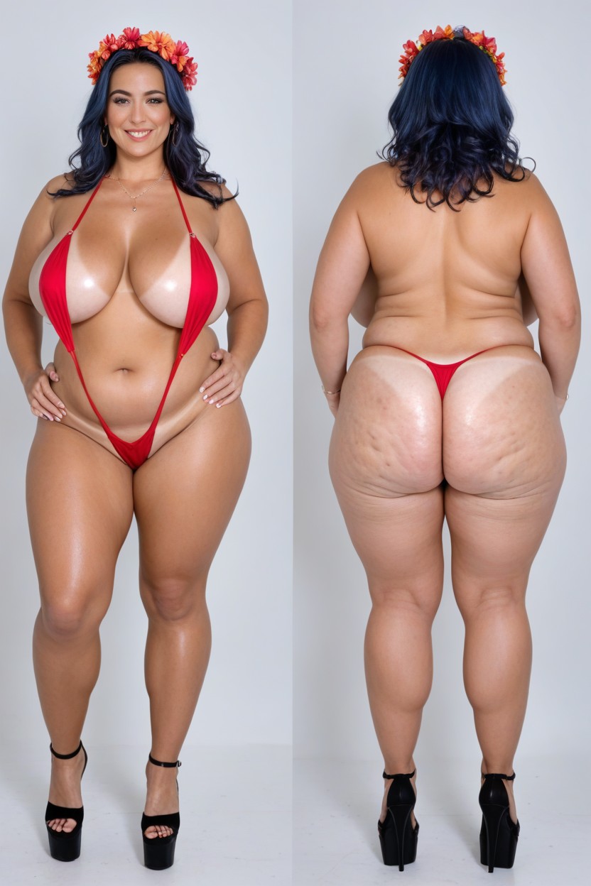 Front View, Beach, Slingshot Bikini BBW AI Porn